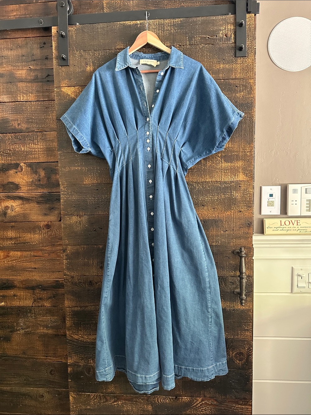 Anthropologie Blue Denim Button-Down Maxi Dress